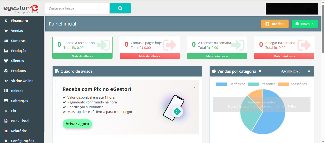 Tela do sistema E-gestor